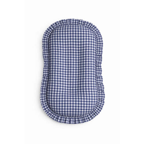 Navy Blue Gingham Ruffle Baby Lounger Cover