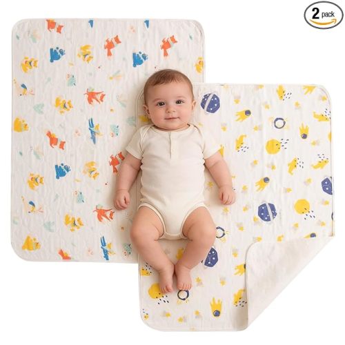 Baby Portable Diaper Changing Pad,Waterproof Changing Mat,Soft Comfortable,Foldable Travel Pad,Toddler Essentials Must Haves,Newborn Shower Gifts(2 Pcs-27"x35"-Astronaut & Fox Banana)