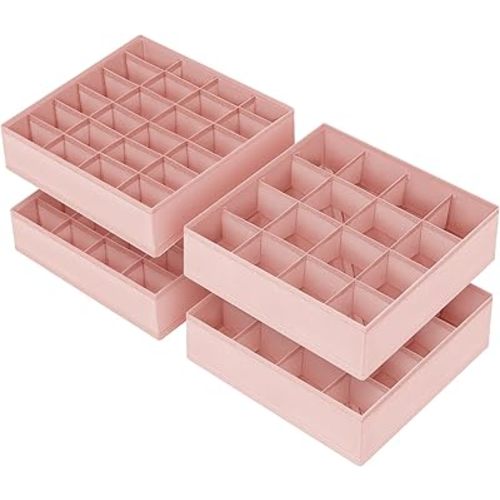 Joyoldelf Sock Drawer Organizer Divider 4 Packs Underwear Organizer, 2 x 24 Cell + 2 x 16 Cell Closet Organizers and Storage Sock Holders for Storing Socks, Handkerchiefs, Ties, Belts (Pink)