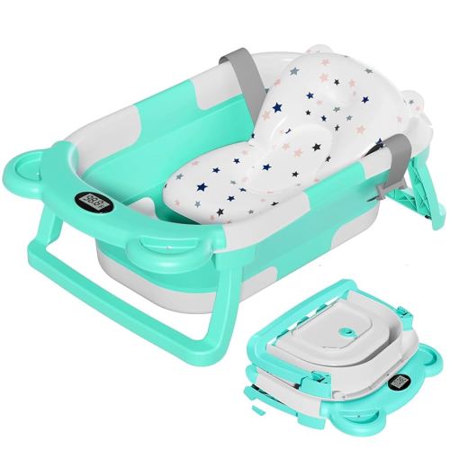 TPN Collapsible Baby Bathtub, Baby Bath Tub with Soft Cushion & Real-Time Thermometer, Baby Bathtub Infant to Toddler Tub (0-36 Months), Portable Newborn Travel Bath tub