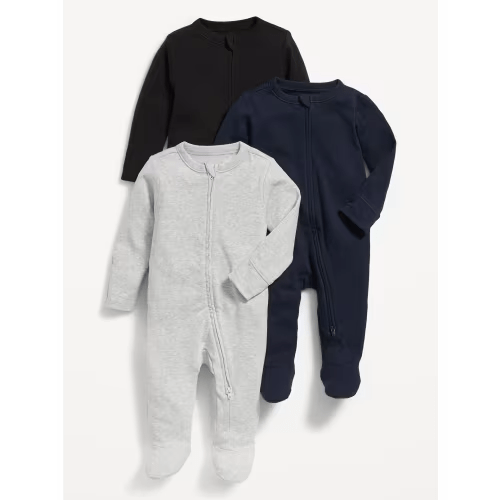 Unisex 3-Pack Sleep & Play 2-Way-Zip Footed One-Piece for Baby