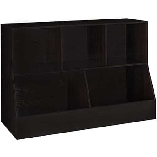 DINZI LVJ Toy Storage Organizer, Kids Bookshelf, Wood Toy Storage Cabinet, 5 Cubby Children Bookcase, 43.3" L Toddler Book Shelf for Playroom, Living Room, Nursery, Hallway, School, Espresso