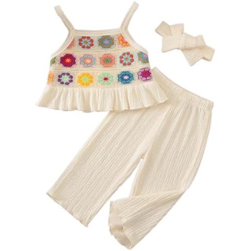 Toddler Baby Girl Summer Clothes Outfits Crocheted Ruffle Camisole Pants Kids Clothing Set