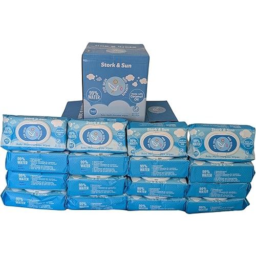Baby Wipes Unscented PFAS Free Extra Thick 8x7 | 1 Wipe Per Diaper Change | 360 Wipes (6 Pack) | Coconut Oil Hypoallergenic One-Handed Pop Top