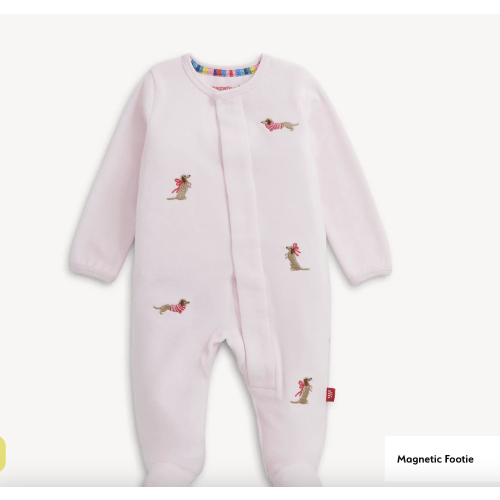 Magnetic Footie - Pink Dogs Velour (newborn)