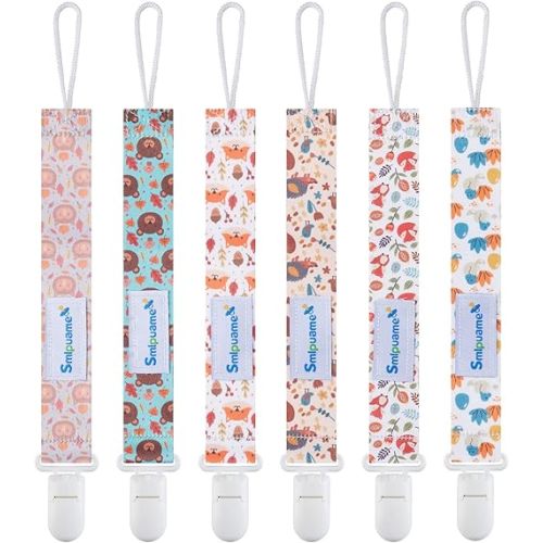 Smlpuame Pacifier Clip for Baby Boys Girl,6 Pack Stylish Binky Clips Strap,Paci Holder with Clips Universal Lightweight Fits Most Pacifiers Teeher toy Teething Ring Soothie,Baby Gifts(Animal)