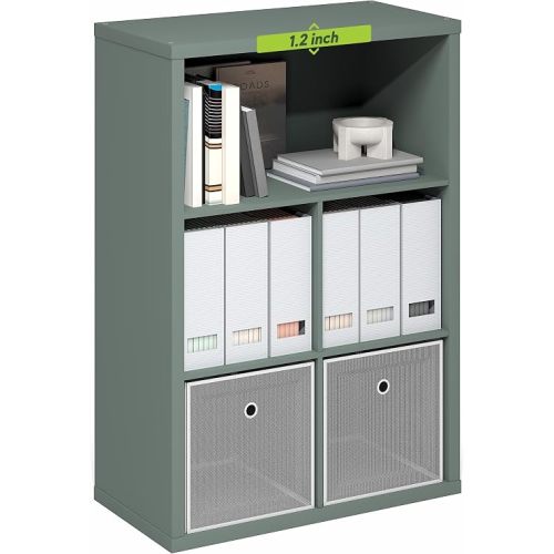 Furinno Cubicle Book Shelf, 5-Cube Bookshelf, Extra Thick Frame Cube Storage Organizer Bookcase with Closed Back, 15.3 x 29.9 x 43.3, for Living Room, Bedroom, Home Office, Sage Green