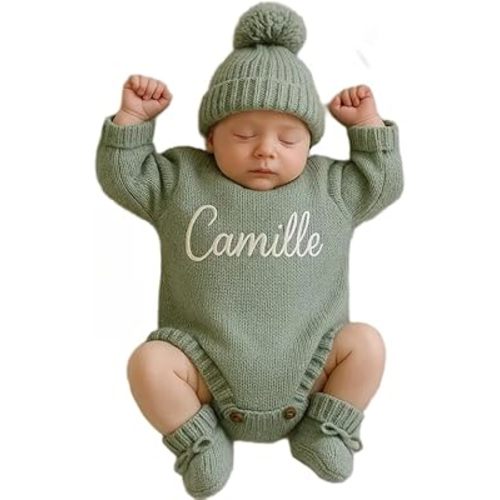 Personalized Embroidered Name Baby Romper Set,Baby Coming Home Outfit, 100% Cotton Knit, Gender Neutral
