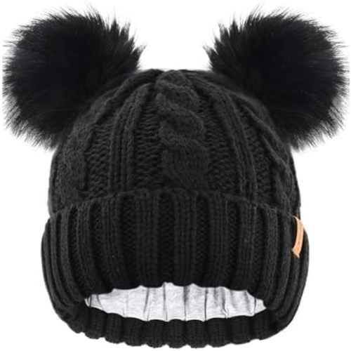 FURTALK Toddler Warm Winter Hat Kids Baby Knitted Soft Beanie with Double Faux Fur Pom Poms for Girls Boys