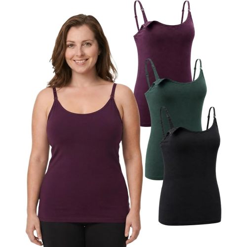 Under Control 3-Pack 76% Premium Modal Nursing Cami Tank Tops with Built-in Bra, Breastfeeding Maternity Camisole Tops