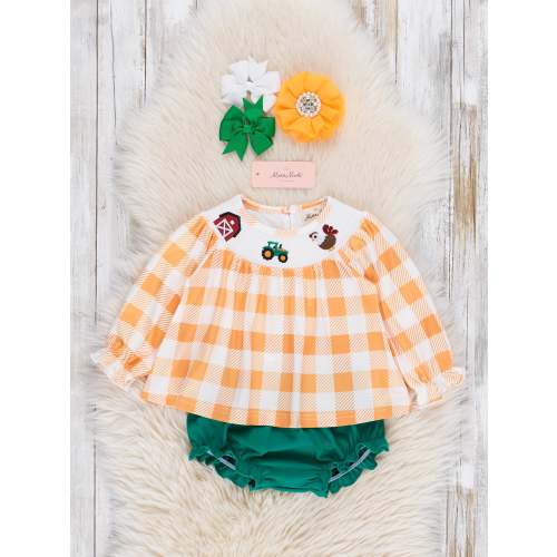 Down on the Farm Smocked Gingham Bloomers Outfit
