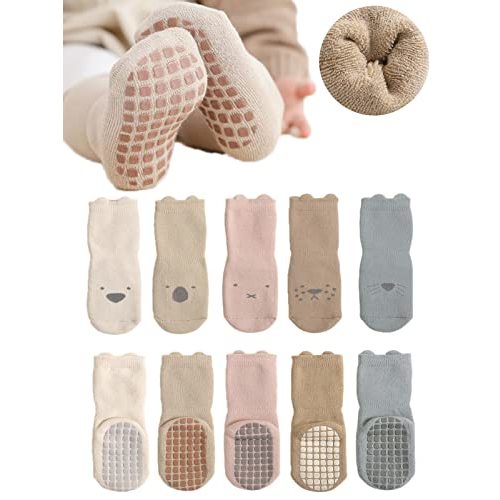 BEHELE Baby Non-skid Grip Socks Toddler Socks Warm Thick Anti Skid Slipper Crew Socks for Girls Boys Newborn Infant