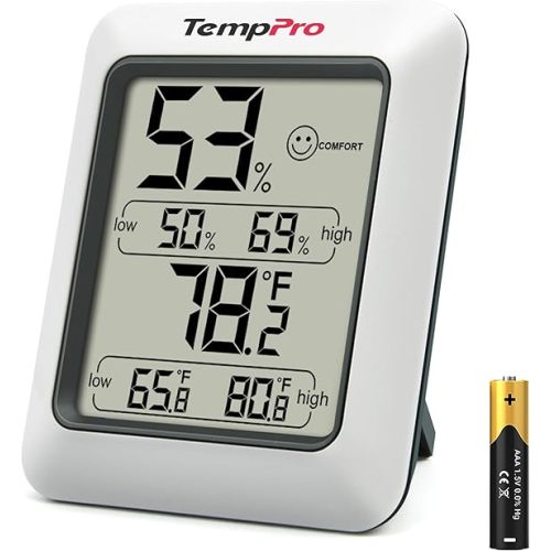 TempPro TP50 Digital Hygrometer Indoor Thermometer Room Thermometer | Humidity Meter Humidity Gauge with Temperature Humidity Monitor for House Office Celler Greenhouse RV (Previously ThermoPro)