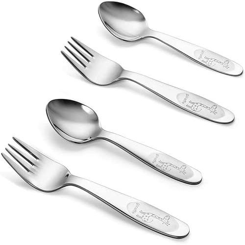 Toddler Forks Spoons, 18/10 Stainless Steel Self-Feeding, Dishwasher Safe