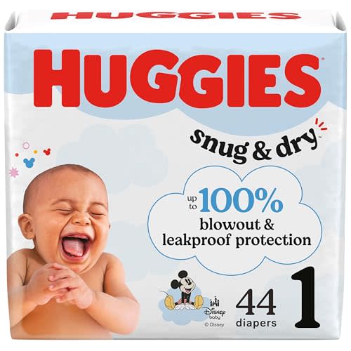 Huggies Size 1 Diapers, Snug & Dry Newborn Diapers, Size 1 (8-14 lbs), 44 Count, Packaging May Vary