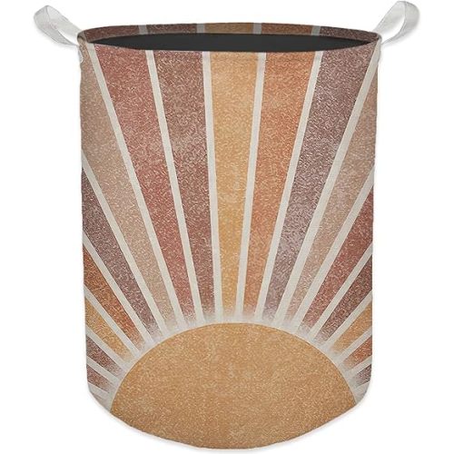 Boho Laundry Basket, Mid Century Modern Boho Neutral Sun Sunshine Waterproof Collapsible Laundry Hamper Dirty Clothes Storage Toy Bin Organizer for Bathroom Bedroom Nursery Girls Kids Room