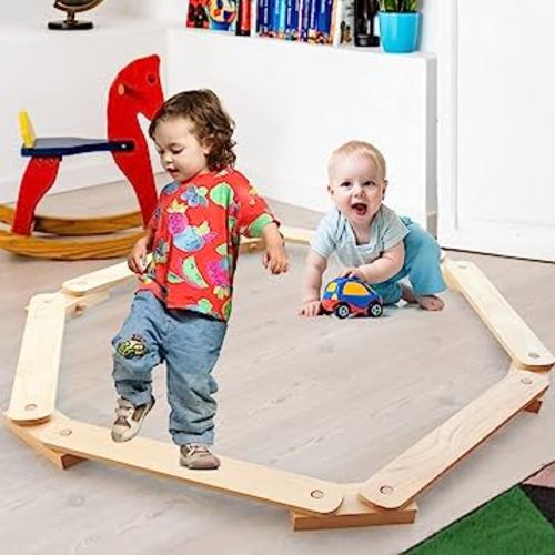 Wooden Balance Beam Montessori Furniture Indoor Toy Stepping Stones Indoor Playground Obstacle Course for Kids Balancing Mat Game Toddlers Gymnastics Equipment, Build Coordination Gross Motor Skills