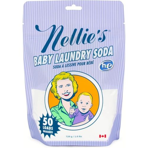 Nellie's Natural Baby Powder Laundry Detergent Tin - 50 Loads - Safe For Infants Sensitive Skin - Fragrance-Free and Hypoallergenic - (Made in Canada)