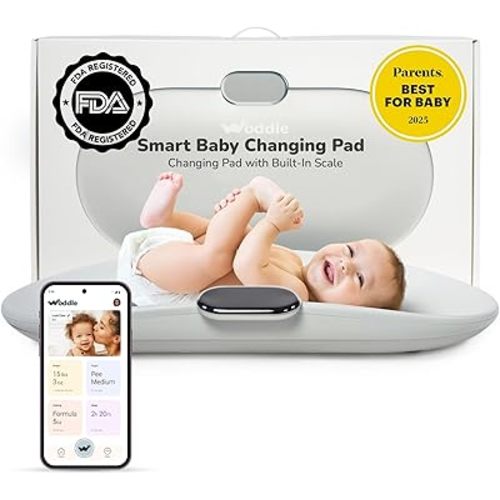 Woddle Multifunctional Smart Baby Changing Pad with Medical Grade Scale for Critical Weight Monitoring + AI App, Noise Machine, Warmer, Night Light, Touchscreen Tracker, All-in-One