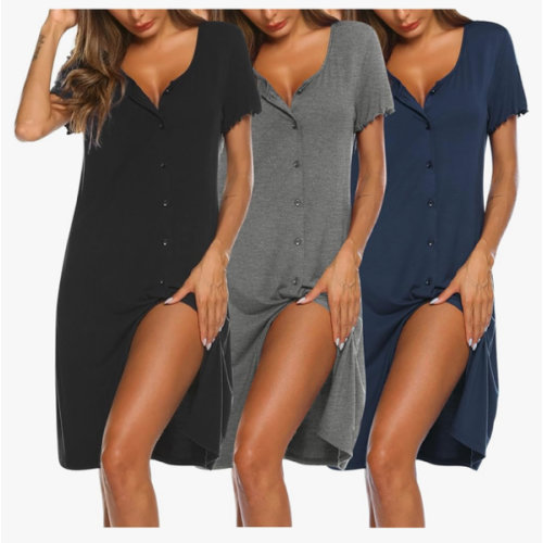 Ekouaer 3 Pack Women's Button Down Nightgowns Short Sleeve Night Shirts for Women Sleepwear V Neck Sleep Dress