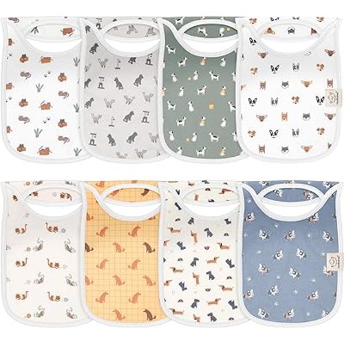 KeaBabies 8-Pack Bibs for Baby Boy, Girl - Pullover Large Baby Bibs for Drooling and Teething Infant, Newborn, Soft & Absorbent Organic Cotton, Long Torso Coverage Keep Toddler Clean &Dry(Pets & Paws)