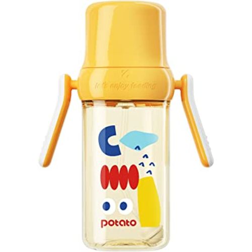 POTATO Sippy Cup For Toddlers with Straw Spill Proof, PPSU Learner Cup with Handle for Baby 1 year old, Water Bottle with weighted ball, 10 Ounce Yellow