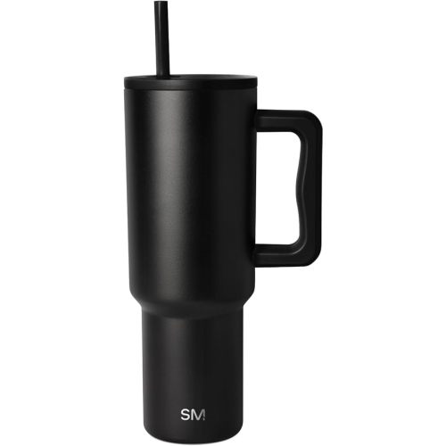 Simple Modern 40 oz Trek Tumbler with Handle and Straw Lid | Cup Holder Friendly Insulated Stainless Steel Travel Mug | Midnight Black