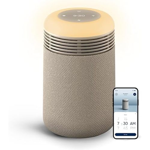 BLUEAIR Purifier for Bedroom - Mini Restful - Sunrise Clock with HEPASilent Filtration and Wake Up Light - Cleans Air and Supports Circadian Rhythm - USB-C and App Connectivity