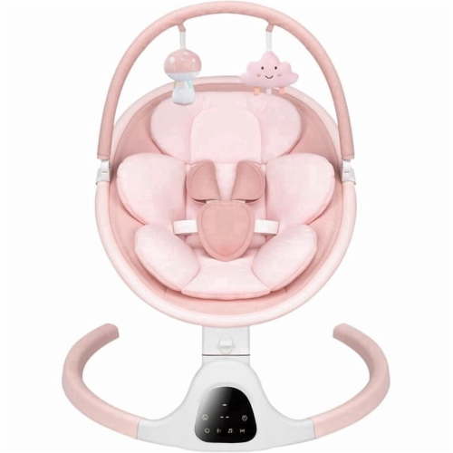PRVAETU Baby Swing for Newborn Infants, Bluetooth Enabled, 5 Adjustable Speeds, Soothing Melodies & 5-Point Safety Harness,Pink