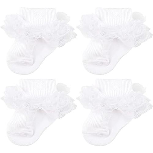 4 Pack Baby Girls Socks Eyelet Ruffle Lace Sock Baby Socks Newborn Infant Toddlers Frilly Summer Thin Dress Sock