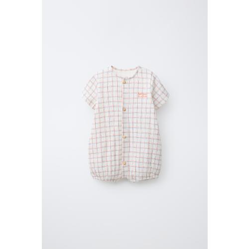 PLAID EMBROIDERED TEXT ROMPER - White | ZARA United States