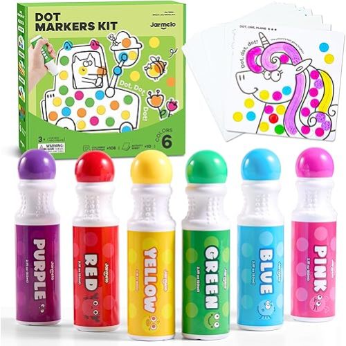 Jar Melo Washable Dot Markers for Toddlers, 6 Colors Dot Paints with 120 Printed PDF & 10 Activity Papers, Non-Toxic Bingo Markers for Kids Arts and Crafts Gifts