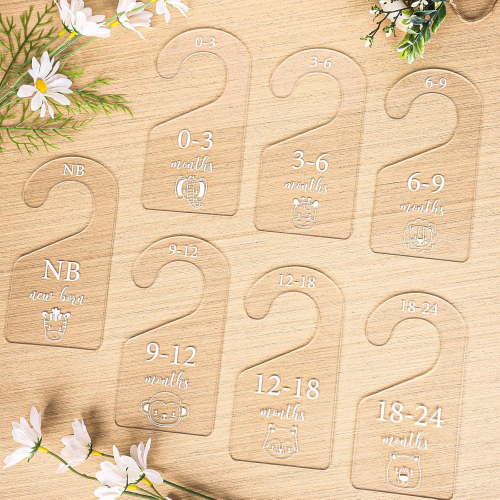 7 Pcs Baby Closet Size Dividers Animal Clear Acrylic Hanger Clothes Organizers Newborn to 24 Month Thicken Infant Wardrobe Separators for Home Nursery Baby Clothes