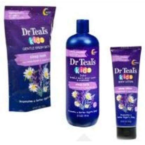 Dr Teal's Kids Melatonin & Essential Oils Gift Set ~ with 3 in 1 Bubble Bath,Body Wash, Shampoo,Gentle Epsom Bath Sleep Soak & Body Lotion