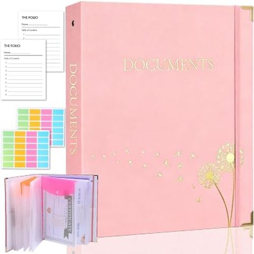 XKDOUS Important Document Organizer 3 Ring Linen Binders Folio File Folders