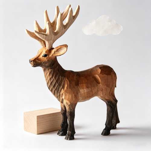 Hand-carved wooden deer figurines, handmade wooden statues, forest animal decorations, home gifts
