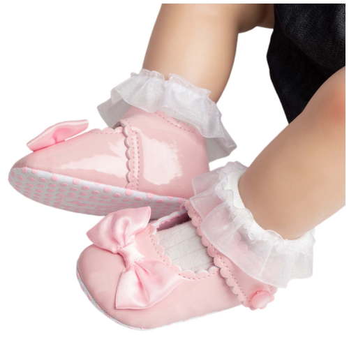 MEZZALL Baby Girls Soft Sole Bowknot Princess Dress Light Baby Sneaker Shoes Soft Footwear, Pink, 0-6 Months