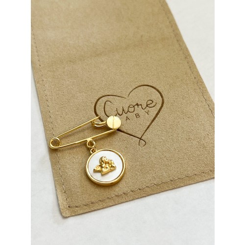 24k gold plated Baby safety pin. Nacre Angel charm. Guardian Angel. Baby shower gift. Baptism gift. New born gift. Catholic gift.