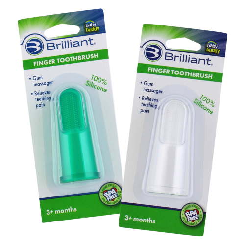 Brilliant Infant Baby Finger Toothbrush – Soft Silicone Gum Massager & Teether Brush, 2pk, Green