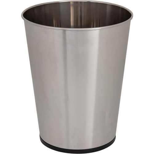Bath Bliss 5 Liter Small Wastebasket | Round Open Top | Trash Can | Bathroom | Bedroom | Kitchen | Office | Dorm | Disposal Waste Bin | Garbage | Stainless Steel
