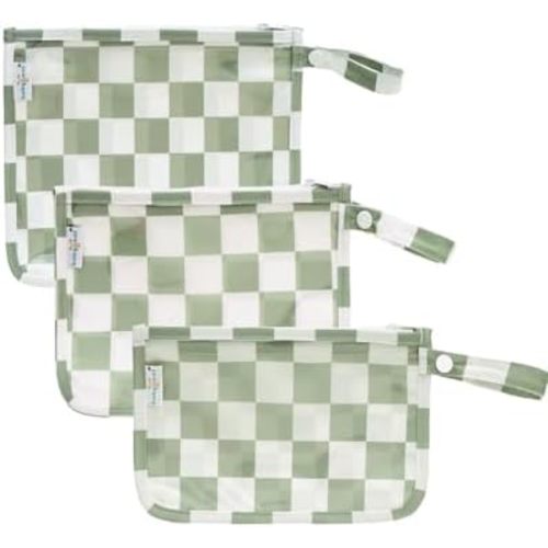 babygoal Clear Travel Organizer Bags 3 Pack, TSA Approved Mess-Proof Pouches with Snap Handle, Water-Resistant Toiletry Essentials for Baby & Mom(Green Plaid),3LNT03-B