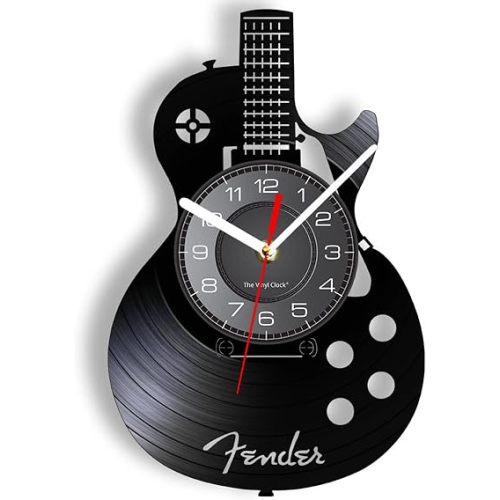 12'' Acoustic Guitar Vinyl Record Wall Clock Battery Operated Silent Quartz Non-Ticking, Modern Musical Instrument Wall Art Hanging Decorative Wall Clock Watch for Rock n Roll Musical Gift
