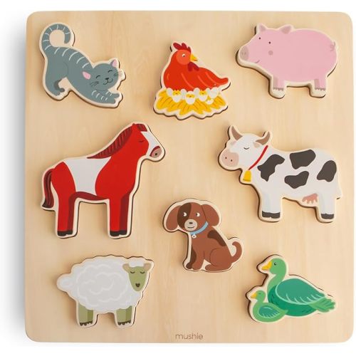 mushie Wooden Farm Puzzle | for Kids 3 Years+ | Preschool Educational & Toddler Montessori Toys (8 pcs)
