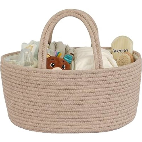 Diaper Caddy Organizer Cotton Rope Baby Basket Nursery Storage and Portable Tote Bag for Car Ideal Baby Shower Gifts and Registry Must-Have for Newborn Essentials light konjak
