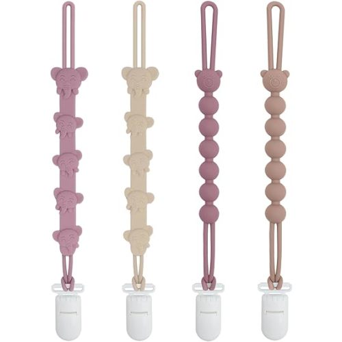 ALVABABY Silicone Pacifier Clip Holder Smoother Clips for Teether Bottle,Highchairs,Car Seat,Strollers 4 Pack 4GJL19-CA