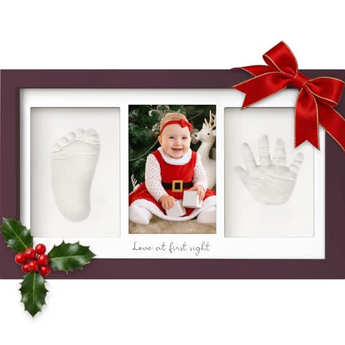 KeaBabies Baby Hand and Footprint Kit - Clay Handprint Keepsake Frame, Newborn Nursery Picture Frame, Personalized New Mom Gifts for Baby First Christmas Shower (Auburn)