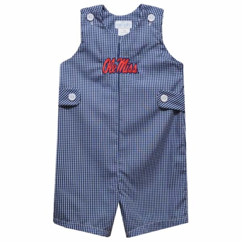 Ole Miss Rebels Vive La Fete Infant Gingham Jon Jon Romper - Navy