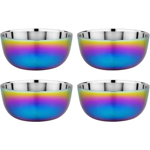 Ahimsa Stainless Steel Bowls for Kids, Pediatrician Designed, 16 oz Non Plastic Bowls, Non Toxic Stainless Steel Bowls Set, Unbreakable & Dishwasher Safe, Set of 4 Rainbow