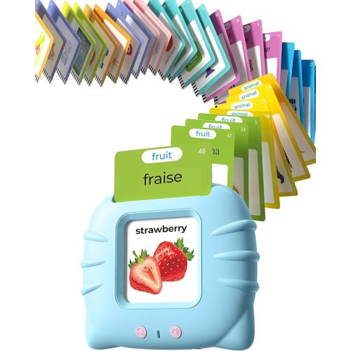 Bilingual French and English Talking Flash Cards for 1-3, Airbition Pocket Speech Tools with 224 Words, Montessori Language Learning and Aids, Children's Sensory Learning Kits