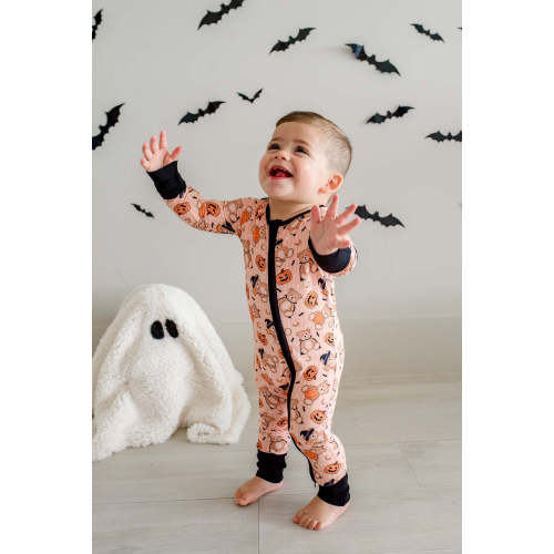 Halloween Convertible Bamboo Zip Romper in Beary Scary | Caden Lane